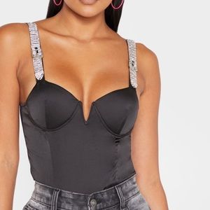 Black bodysuit with rhinestones. PLT. Worn once